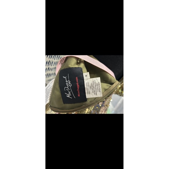 Mac Duggal Gold Sequin One Shoulder Gown Flutter Sleeve Formal Dress Size 4 - Picture 5 of 5